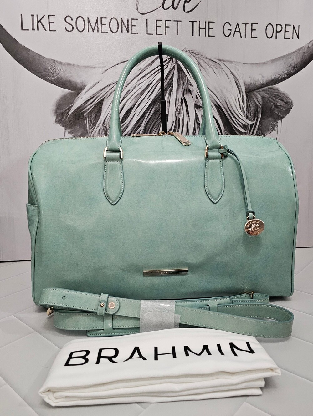 NWT Brahmin Spencer Green Assorted Leather Satchel Crossbody Travel Bag